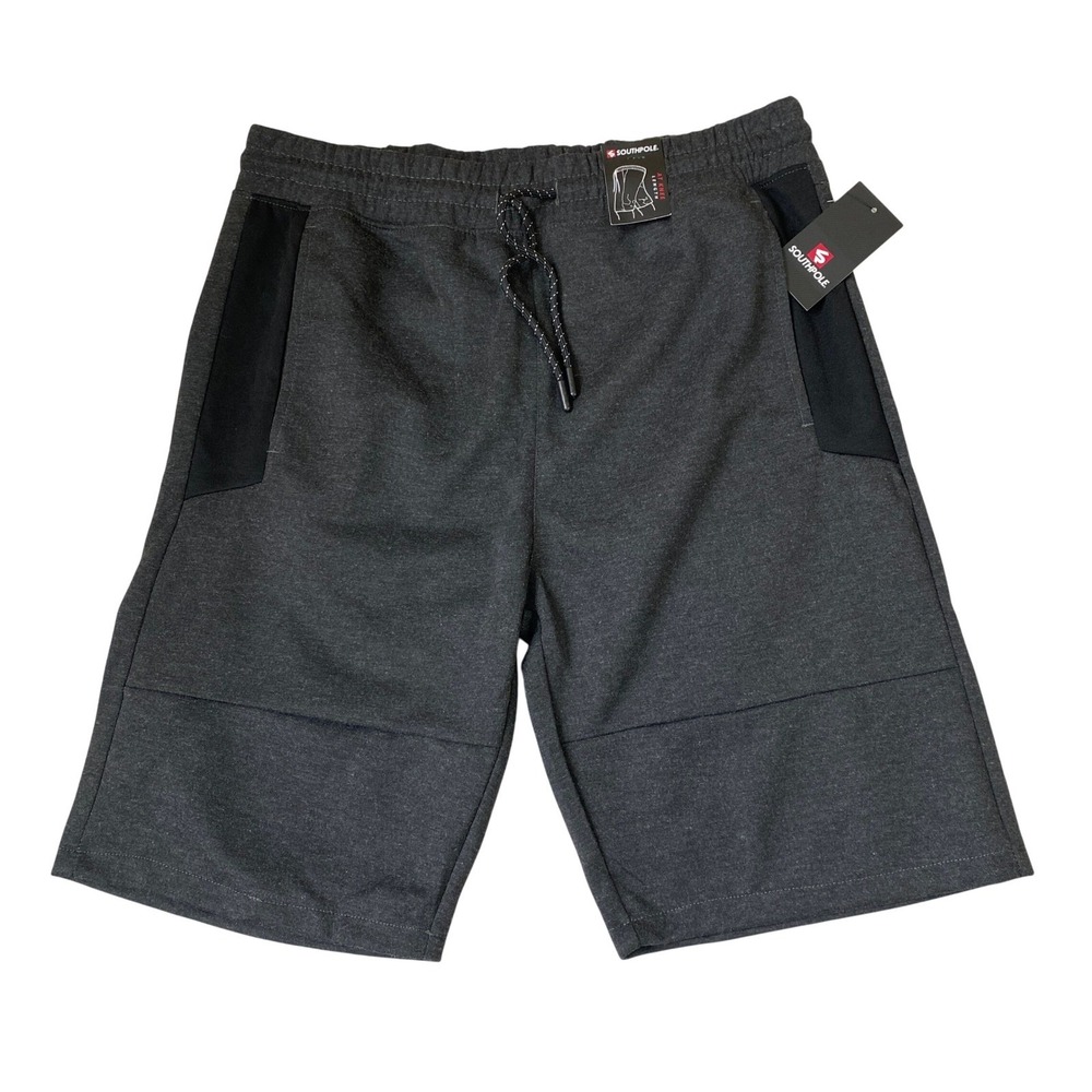 Southpole Sweat Shorts Men L Heather Charcoal Club Knee Length Drawstring NWT